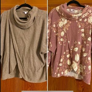 Bundle of 2 GUC Lularoe Kristen Cowl Neck Size Small - Taupe & Mauve Floral